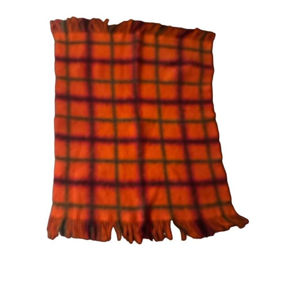 Reise Plaid‎ Record Rein Tomato Red Mohair Throw Lap Blanket Fringe Edge
